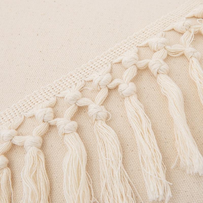 Soft Cotton-ramie Pillow Covers, European Style With Tassels Cushion Cover Shell for Sofa Bedroom Cream Beige Stylish