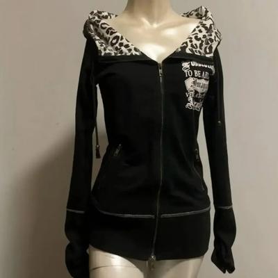 VAYLA Gotisk Punk Leopardtryck Hoodie Harajuku Retro Slim Fit Kryddig Tjej Multifunktionell Dragkedje-hoodie Hip Hop Mode Sportkläder