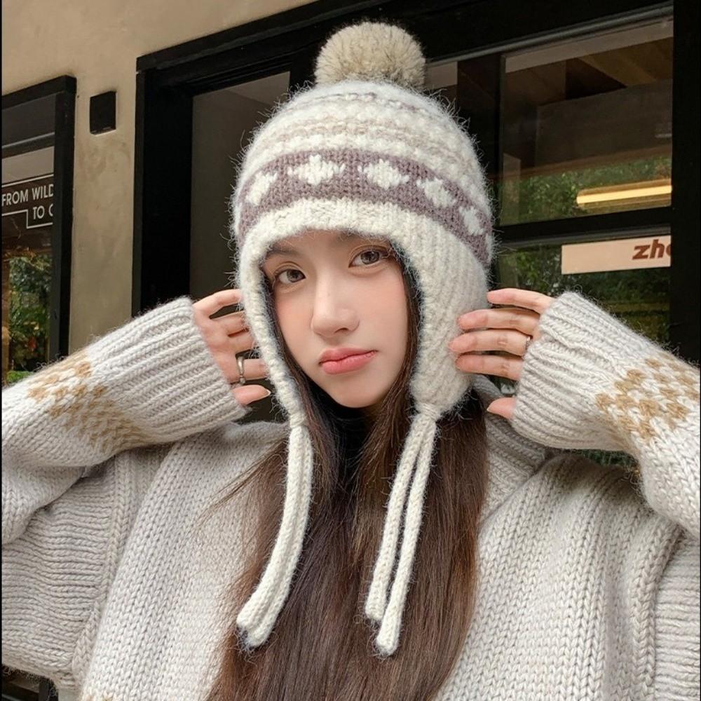 Foldable Warm Ear Protection Hat Windproof Ball Cap Fashionable Korean Knitted Hat for Outdoor Ski