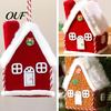 Tiered Tray Display Figurine Plush Christmas House Hanging Ornament, Fabric Gingerbread Cabin Pendant with Red And White Keepsake Rope, Xmas Tree for