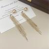 French Champagne Pearl Tassel Earrings: Versatile Retro Studs for Women