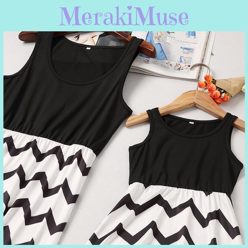 Elegant Mother And Daughter Fashion Casual Boho Stripe Maxi Matching Dress Set