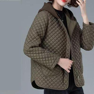 Herbst und Winter Damen leichte kleine Baumwolljacke mit Kapuze Baumwolljacke lässige Mode glänzende leichte Jacke