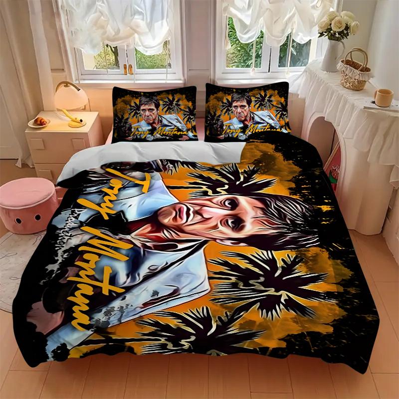 Tribute Tony Montana Printed 3pcs Bedding Set Soft Microfiber 1 Duvet Cover And 2 Pillowcases Home Bedroom Decor Xmas Gift K1445