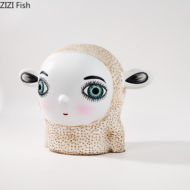 Lovely Cartoon Character Statue with Big Eyes Creative Ornaments Figures Resin Sculpture Desk Decoration Home Decor Accessories