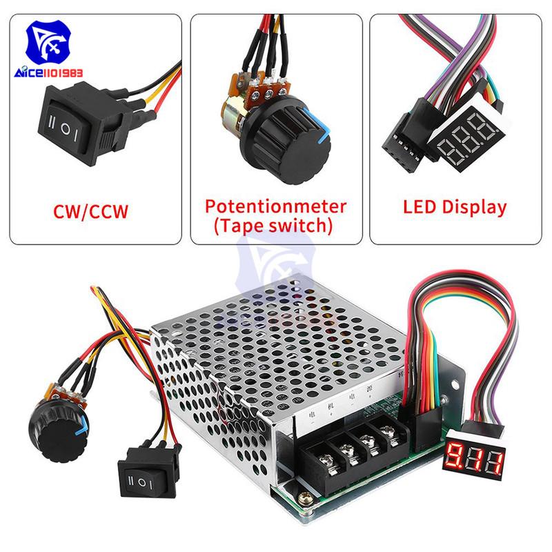 DC Motor Speed Controller DC 10V-55V 40A PWM Brushed DC Motor Speed Controller CW CCW Reversible Switch with LED Digit Display