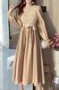 Chubikime Long Long Women's Dress, Knit, Layered, Midi, Sleeve, A-Line, Slimming, Ribbon, Stylish, Casual, Fall/Winter/Spring