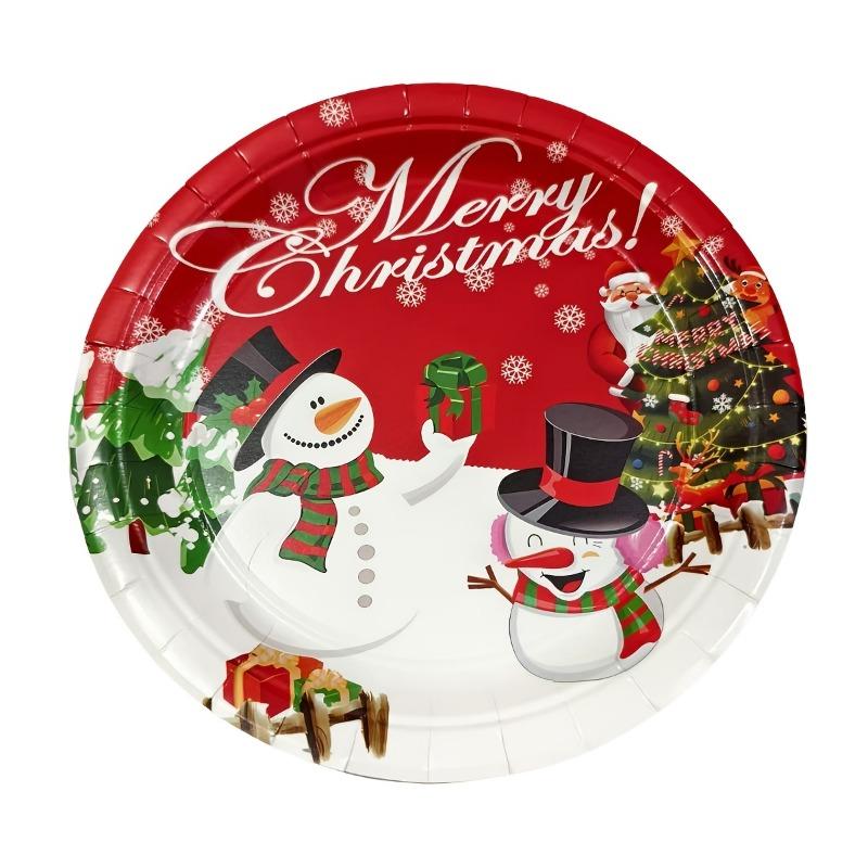 30-teiliges festliches Weihnachts-Party-Set - 9-Zoll- und 7-Zoll-Pappteller und Becher mit Schneemann-Motiv und "Merry Christmas"