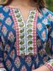 Navy Blue Floral Printed Sequinned Pure Cotton Top