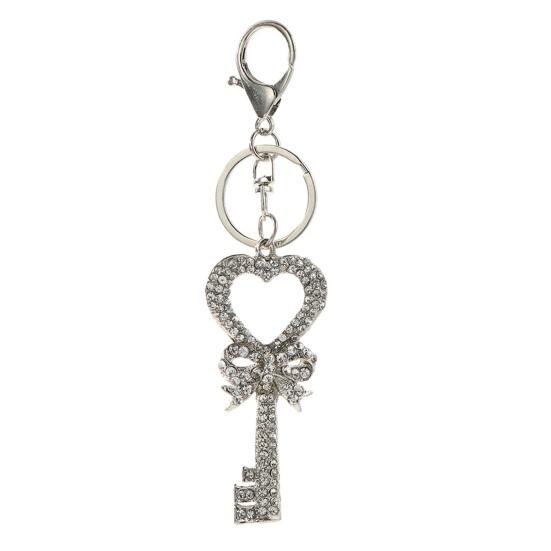 

Keychain Pendant Rhinestones Inlaid Heart Key Design Key Chain with Anti-Oxidation Lobster Clasp Backpacks Accessory серебряный