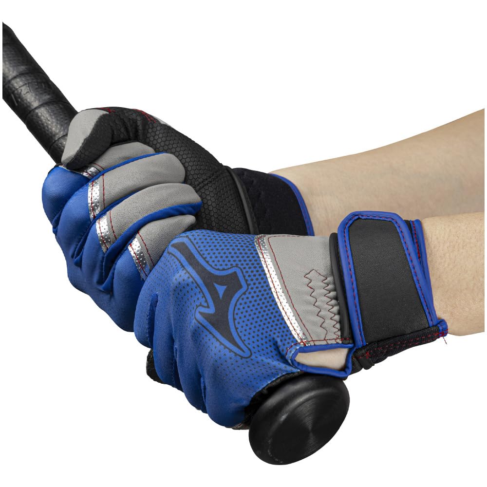 Mizuno Deer Rookie Batting Gloves for Baseball and Softball Exclusive to Mizuno Direct Stores (JM Size) (1EJEY842) - Blue/Gray/Silver (JM Size) -