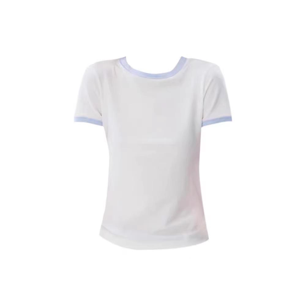 Korean contrasting color pure cotton short-sleeved t-shirt women's summer niche design sense solid color slim and thin inner top