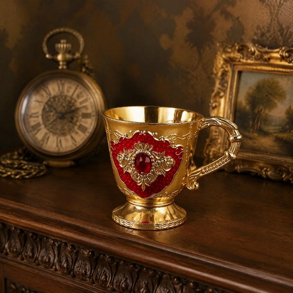 Gold Red Vintage Mini Wine Cup Zinc Alloy Metal Cup Ornament Shelf Decoration