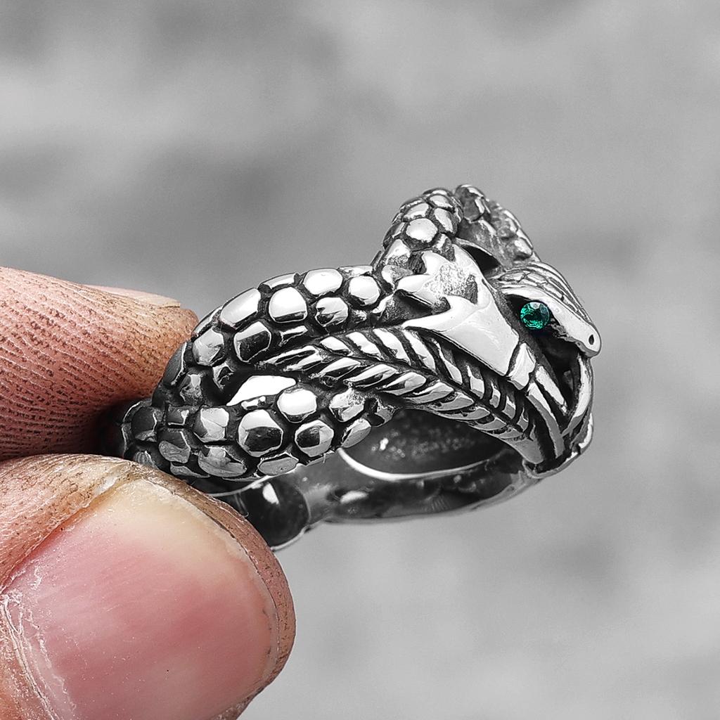 Devil's Eye Gemstone Snake Animal Stainless Steel Mens Womens Rings Punk Trendy For Male Biker Jewelry Creativity Gift