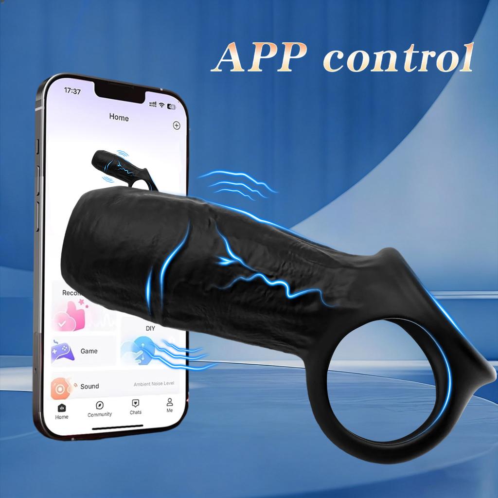 App Control Vibrating Penis Sleeve Cock Ring Penis Extender for G Spot Clitoris Vibrator Stimulation Adult Sex Toy for Men Delay Ejaculation Wearable