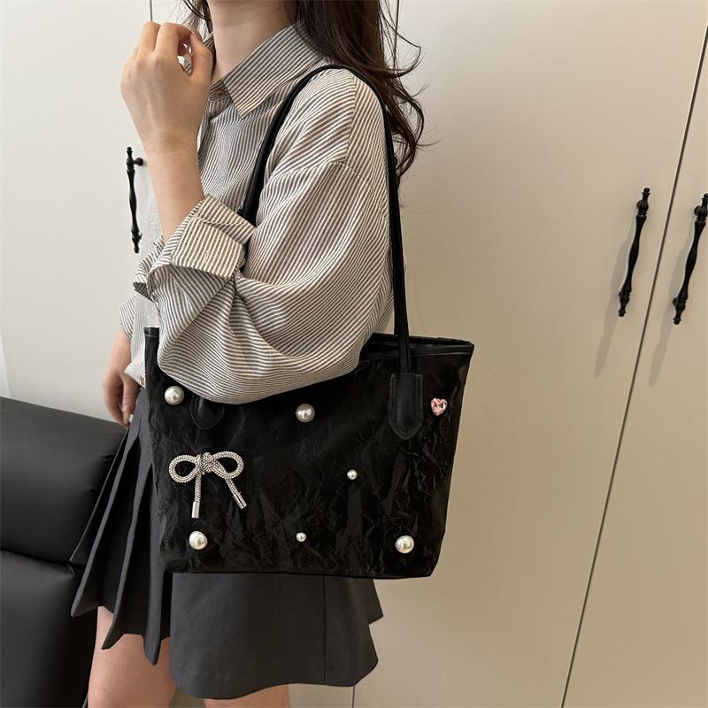 New Commuter Bag Popular Shoulder Armpit Bag Premium Pearl Bow Large Capacity Tote Bag Women's Bag