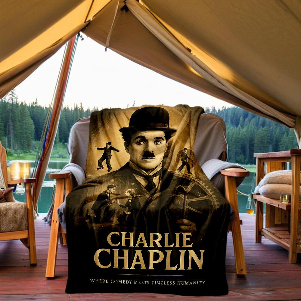 1pc Charlie Chaplin Outdoor Blanket Lightweight Flannel, Soft & Warm, All-Season Use for Sofa, Outdoor, Camping, Living Room, Office106