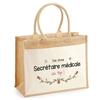 Beach Bag - PLANETEE - Jute with 'Top Medical Secretary' Pocket - Cotton Printed In France - Multicoloured - 43x33 Cm