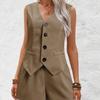 2026 New Cross-border Casual Women's Clothing Elegant Commuter V-neck Button-decorated Vest Shorts Short Two-piece Set