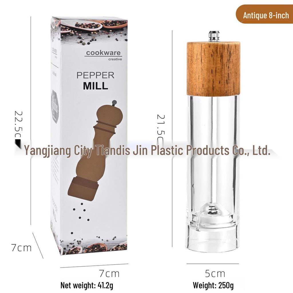 Oak & Acrylic Manual Pepper Grinder - Black Pepper Mill Kitchen Tool