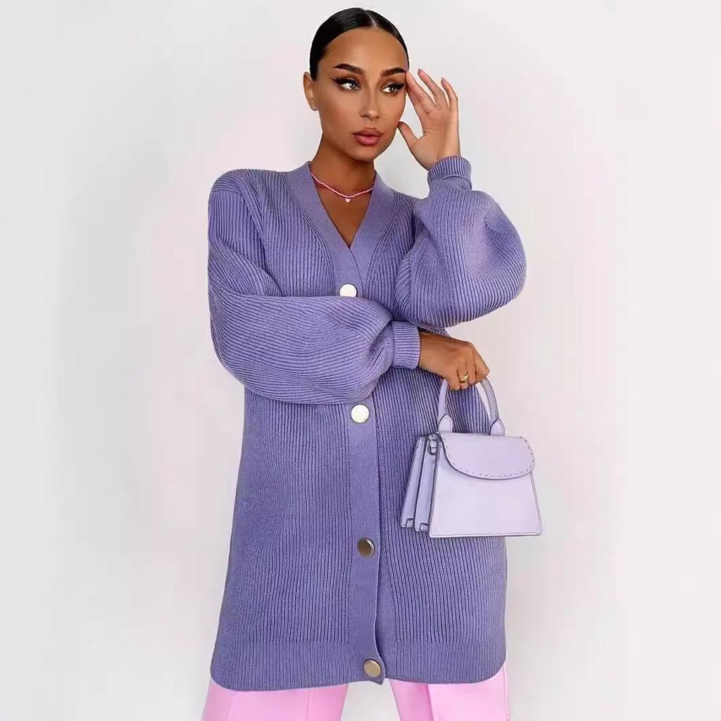 Sweater Coat Women Solid Color Casual Cardigan Loose Knit Button Cardigan Comfortable Versatile and Fashionable