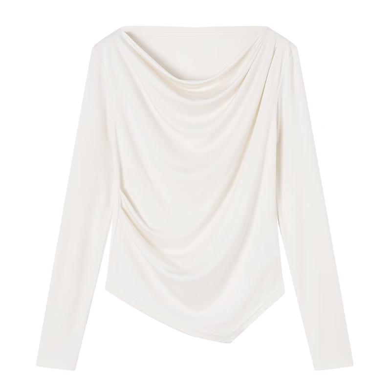 

Xiangying Women s 2026 Spring Slim-Fit Tencel Cowl Neck Long-Sleeve Top L