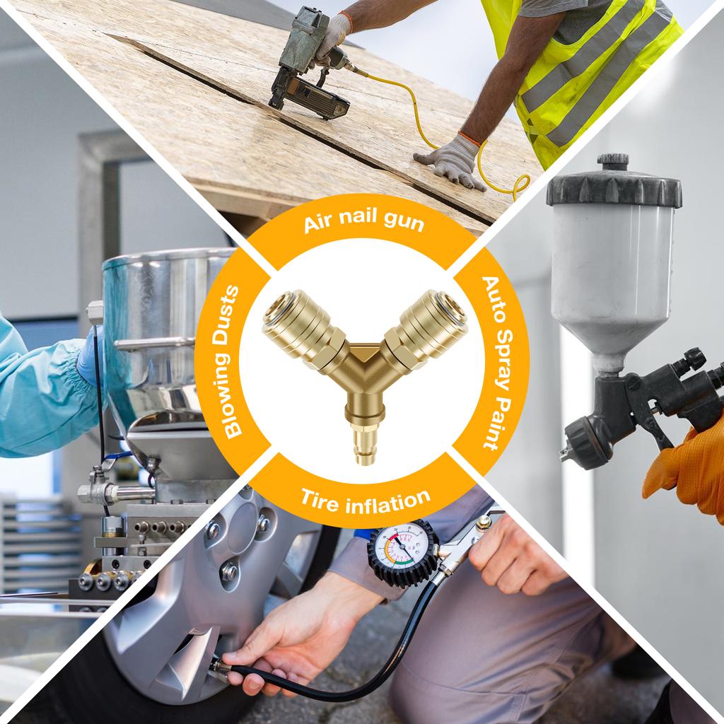 Brass Compressed Air Distributor 200 PSI Air Switch 1/4 Male Plug Nipple Compressed Air Hose Compressor 2-Way Couplings