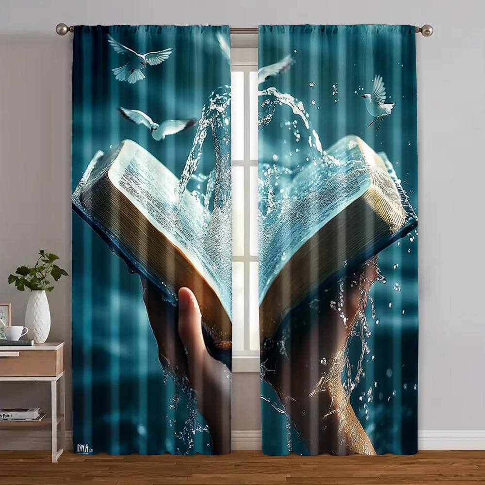 

Set Of 2 Curtain Print Inspirational Bible Versatile Durable Polyester Without Rod Stuff Clearance Kitchen Living Room Perfect For Sitting W100*H70(CM)-Grommet top&1PCS