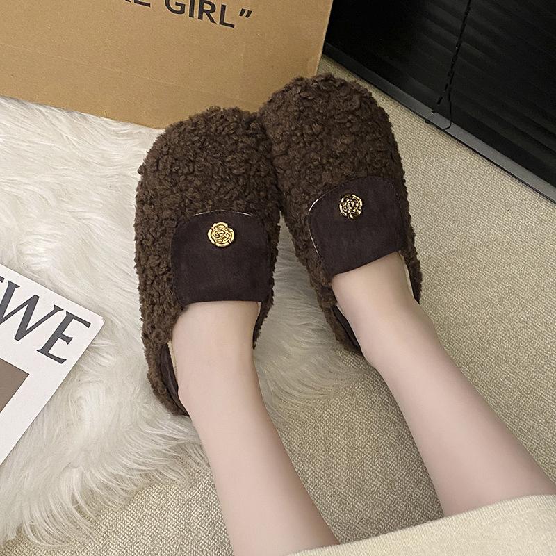French Flat-soled Lamb Wool Shoes Women's Shoes Wear 2025 New Autumn and Winter Velvet Cotton Shoes Soft-soled Beanie Shoes