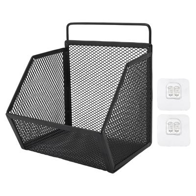 Hanging Wire Basket 13.2x10x15cm Adhesive Metal Small Wire Storage Basket for Kitchen Bathroom Bedroom Black