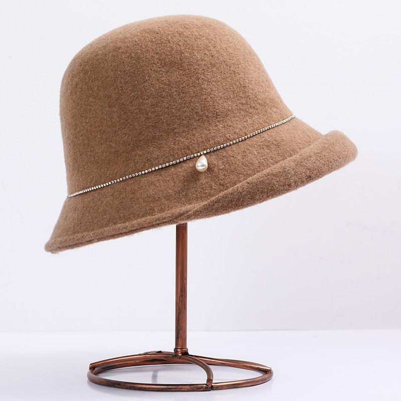 High-end New Wool Hat Women's Autumn and Winter Fashion Curling Top Hat Temperament Celebrity Bucket Hat Elegant Basin Hat