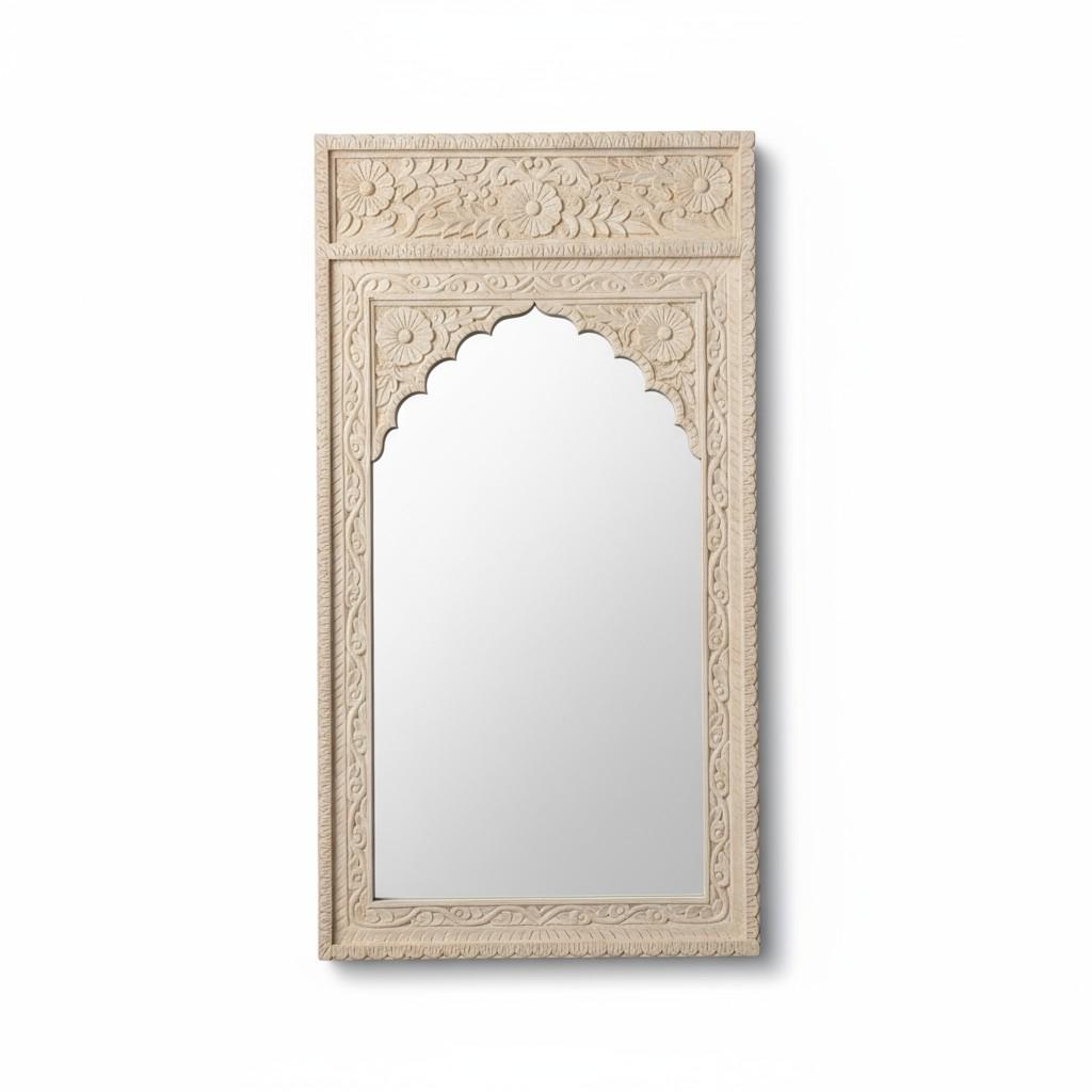 Wooden Carved Wall Decor Mirror With Glass- Home Bedroom Wall Hanging Mirror-Wooden Mirror | Wall Bedroom Mirror Decor Furniture-Decor Frame