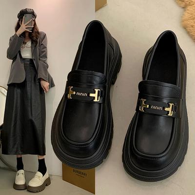 British Style Thick Bottom Soft Leather Loafers Women's Platform Office Elegant Shoes 2024 New Spring Shallow Block Heels Shoes