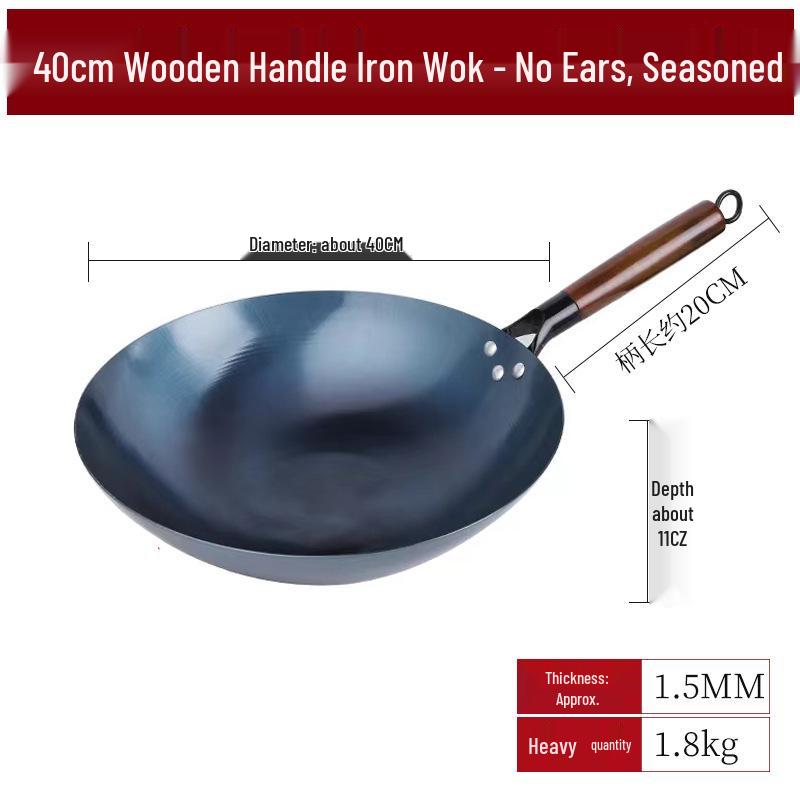 Zungenspitzen-Eisen-Pfanne – Runder Boden, Geschmiedete Unbeschichtete Antihaftpfanne für den Haushaltsgebrauch