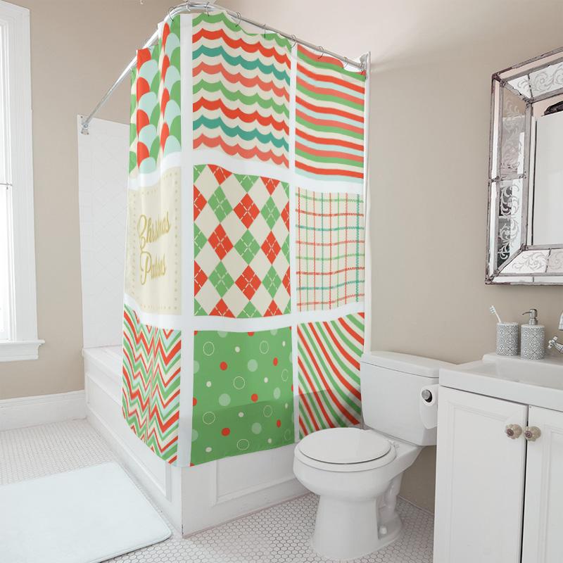 TU Shower Curtain Christmas Pattern Holiday Festive Waterproof Fabric Bathroom Decor Vintage Farmhouse Modern Style Home Decorat