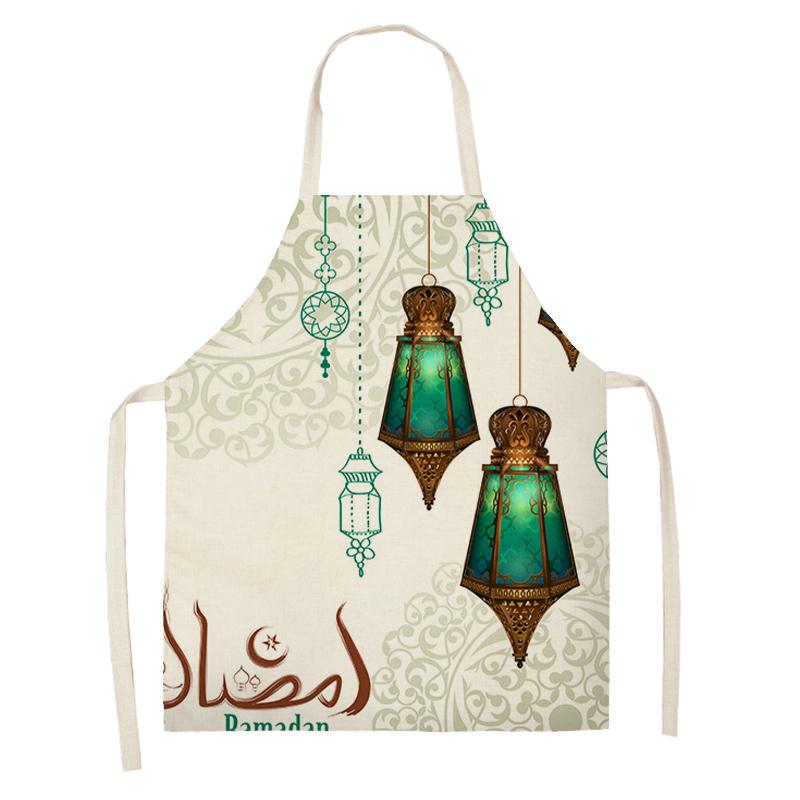 Cooking Baking Apron Eid Mubarak Mosque Printed Bib Muslim Ramadan Karim Kitchen Apron Women Star Crescent Moon Decoration