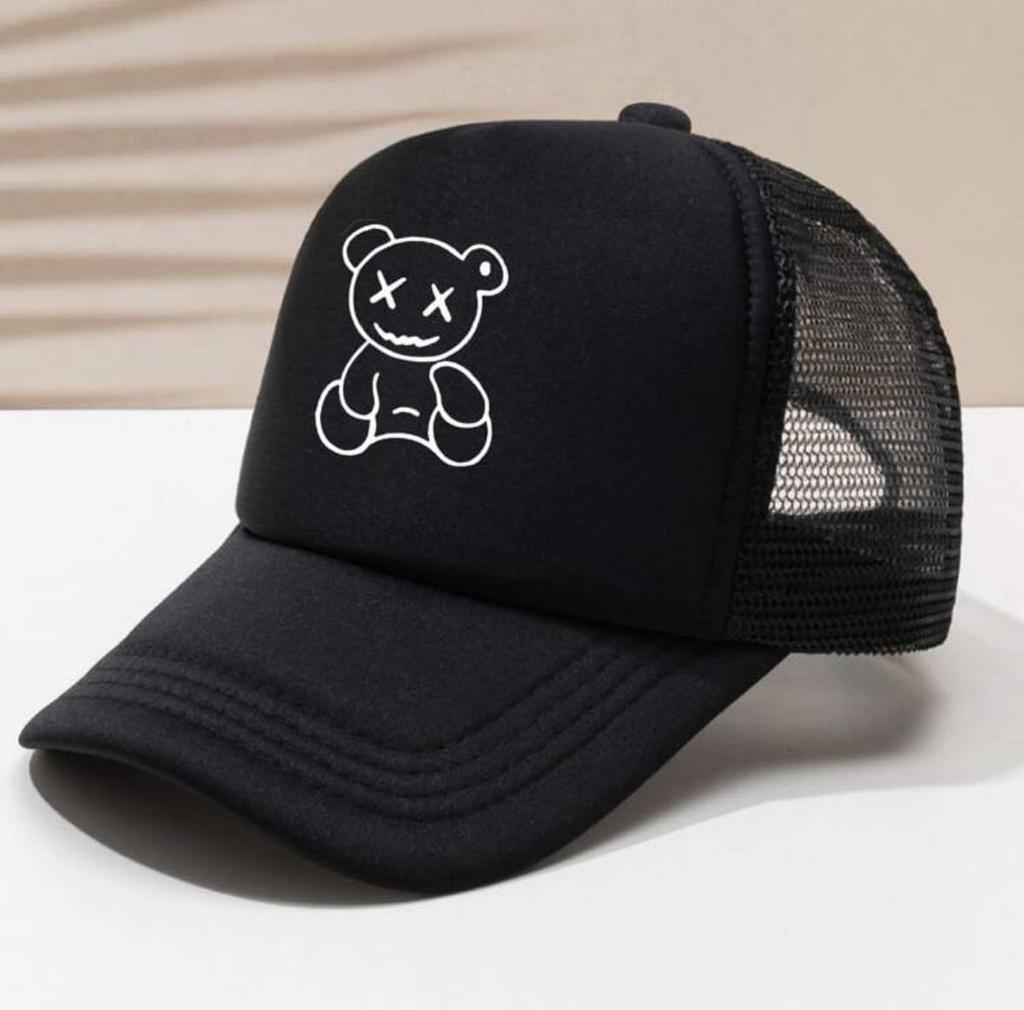 [sproutsy] Mesh Cap, Bear Design, Unisex, Baseball Cap (JP, Number Size, 55.0 cm, Black)