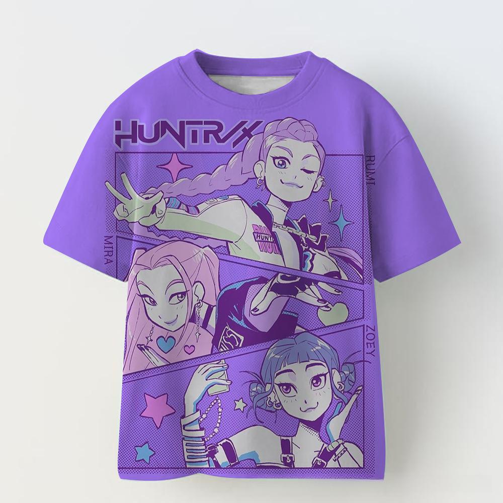KPOP Demon Slayer Collaboration 3D Digital Print Girls' Casual Comfortable Short Sleeve T-Shirt Children's Clothing