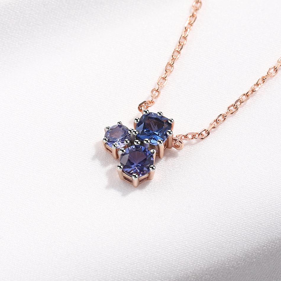 S925 Sterling Silver New Nano Tanzanite Rose Gold Color Separation Electroplating Necklace