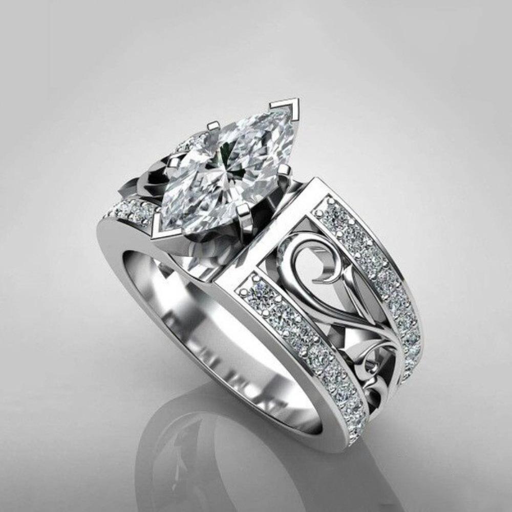 

Women Hollow Out Marquise Diamond Ring European Style Openwork Design Unique Engagement Gift Fashion Jewelry no. 6 платиновый