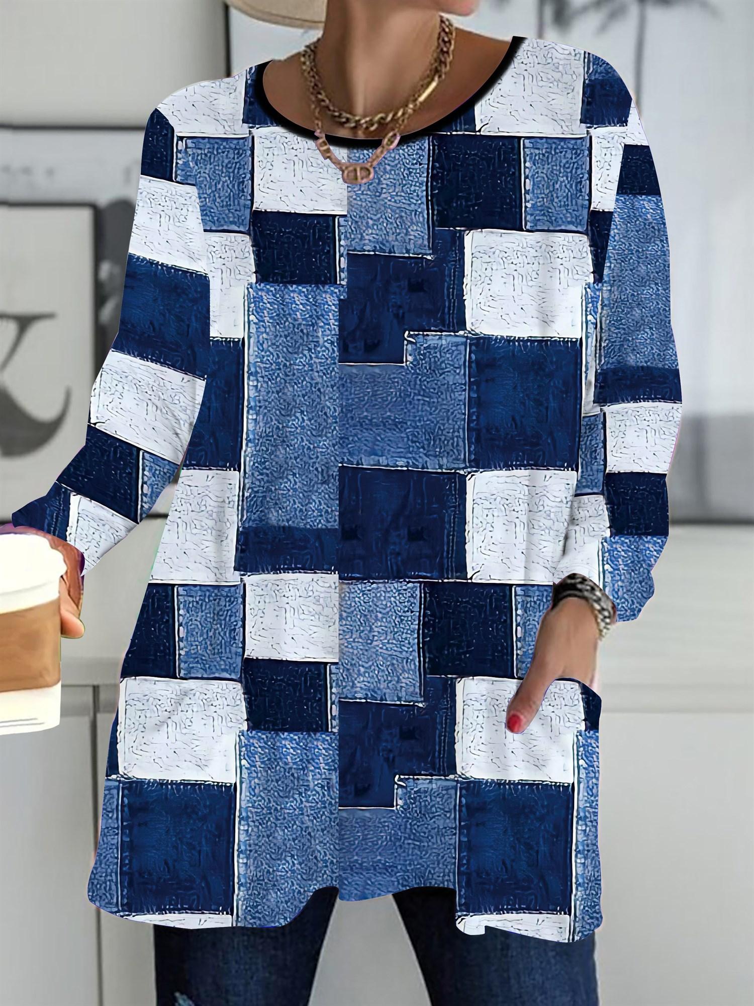 

Осень-Зима 2025 Новые Женские Топы Большого Размера, Модные Футболки с 3D-принтом в ковбойском стиле с круглым вырезом и длинным рукавом 6XL темно-синий