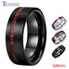 6MM 8MM Black Wedding Band For Men And Women Offset Groove With Real Wood Inlay Trendy Gift Jewelry Comfort Fit