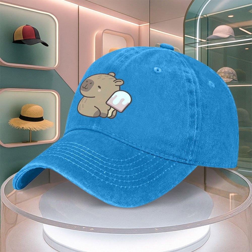 Cartoon Bear Ice Cream Pattern Baseball Cap For Men Women Retro Duck Tongue Dad Hat Adjustable Curved Brim