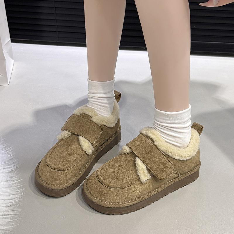 Women's fashion lightweight height-enhancing soft sole winter warm velcro fur one snow boots lined with velvet non-slip casual sports cotton boots