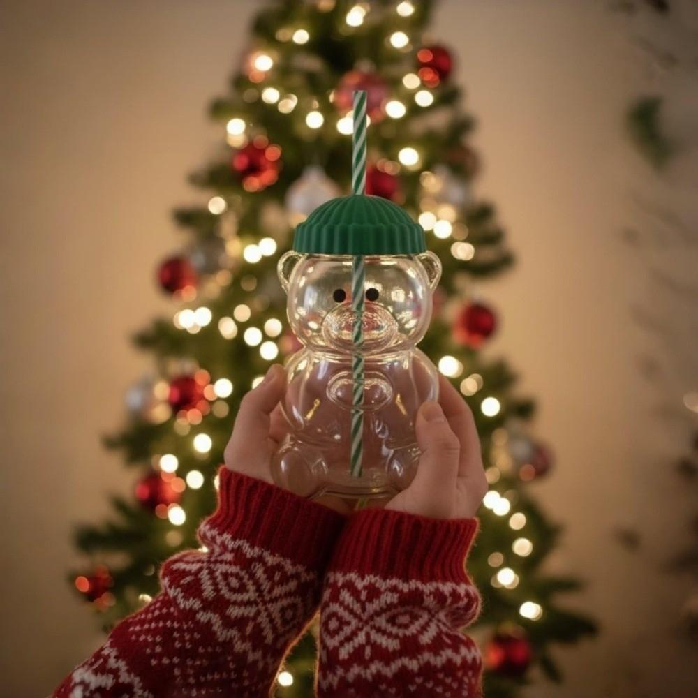 Transparentes Glas mit Strohhalm 2025 Teddybär Glas Süßes Bären Glas Heimbar