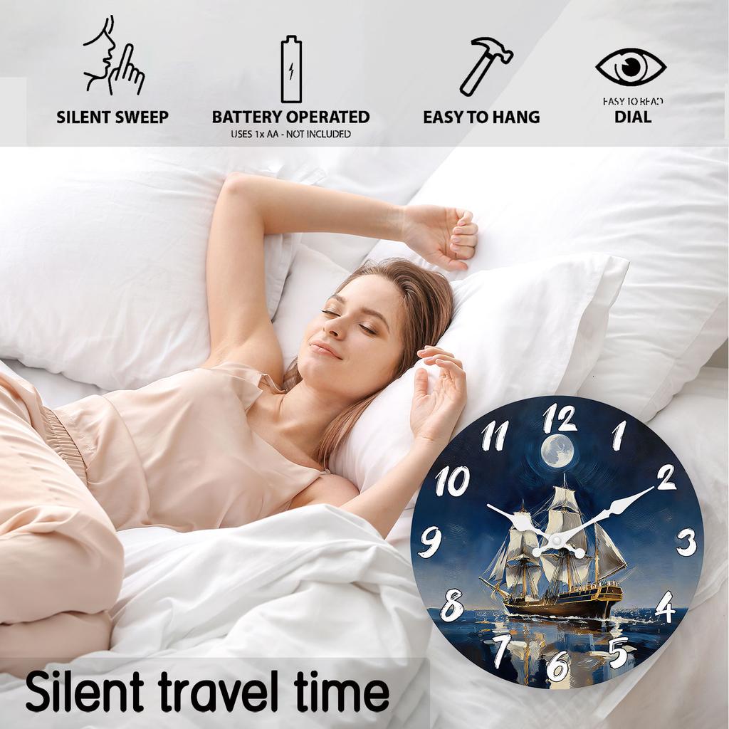 Superior-Grade Dark Blue Superior-Grade Nautical Premium-Quality Sail-Craft First-Class Wooden First-Class Wall Premium-Quality Clock 10-16Inch