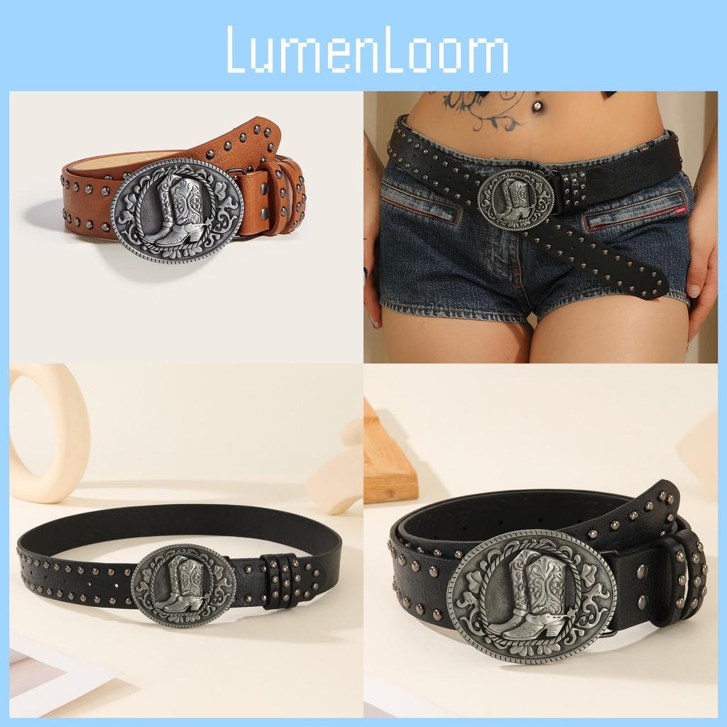 Leather Belt Punk Buckle With High Heel Shoe Design Circular Buckle Decor Rivet