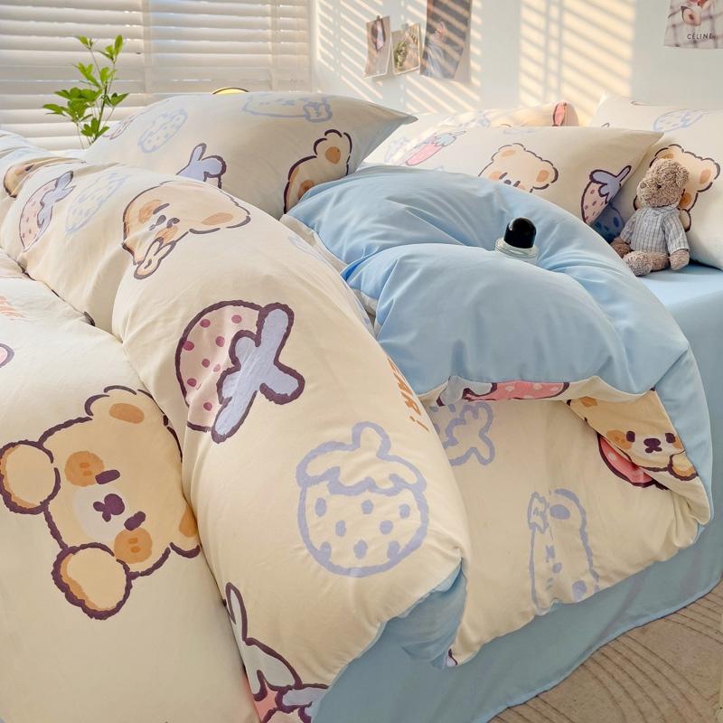 Cartoon Dinosaur Kids Duvet Cover 4Pcs Bedding Set Cute Dino Quilt Cover Polyester Comforter Cover 1 Flat Sheet 2 Pillow Shams