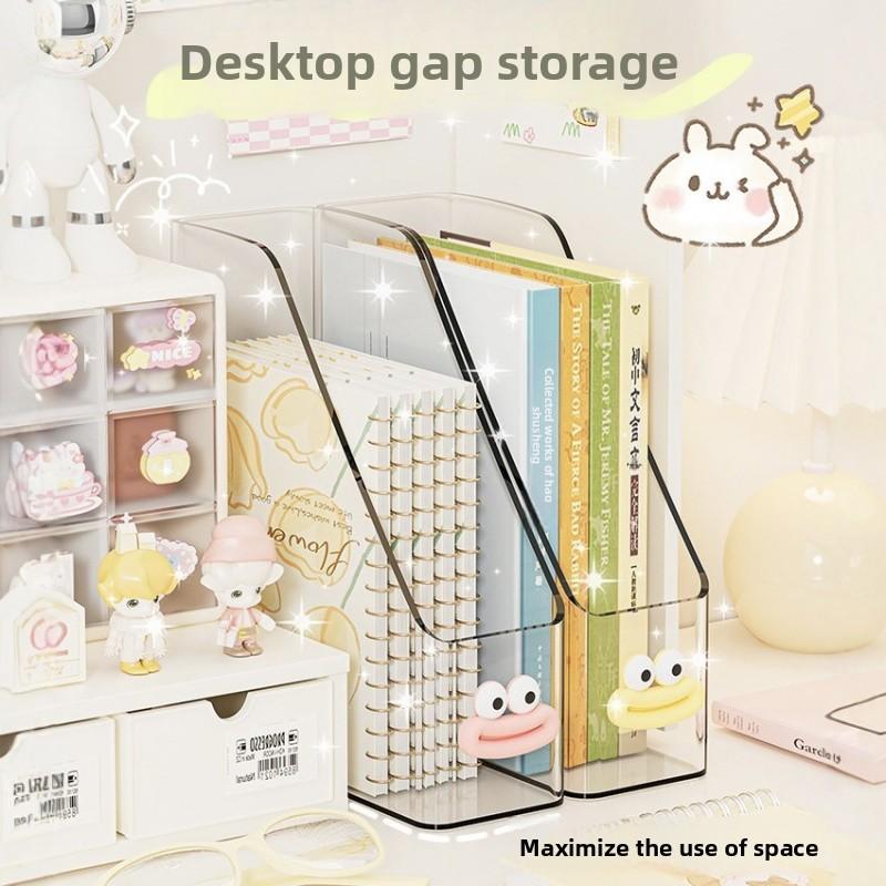 Transparent Desktop File Storage Rack Book Stand Desk Organizer Office Home Book Stand Simple Vertical Storage Box For Student