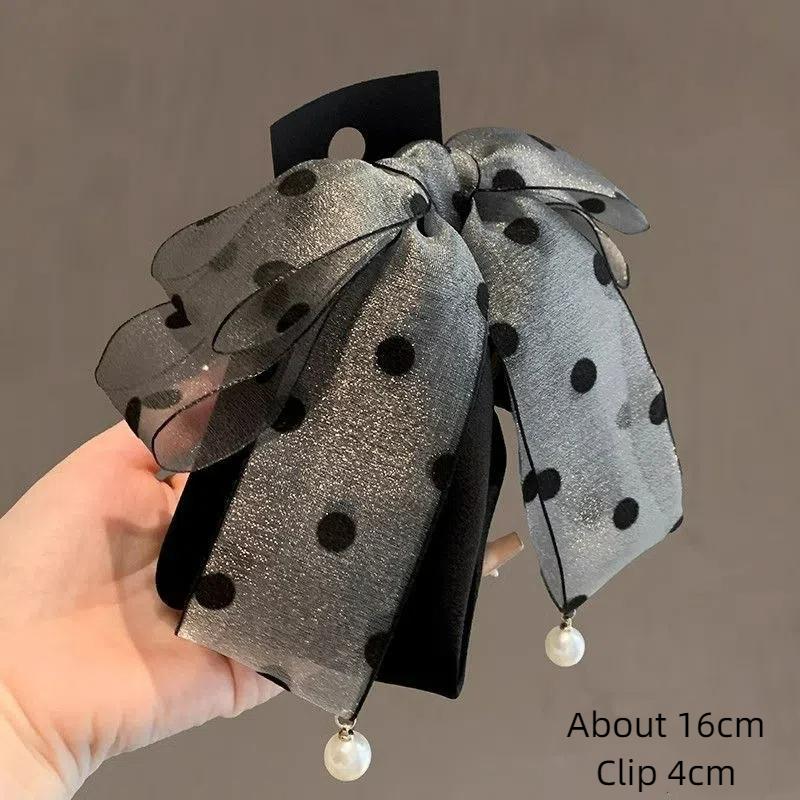 Elegant Gray Polka Dot Bow Hairpin For Women Girls High-end Temperament Ponytail Hair Claw Fashion Hair Accessories Gift